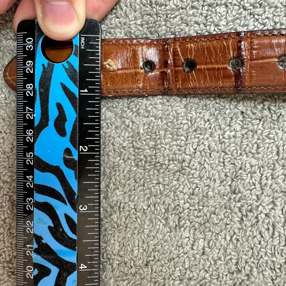 Brighton Mens Woven Cord Belt Navy Blue Brown Croc Leather Gold Buckle 34 USA